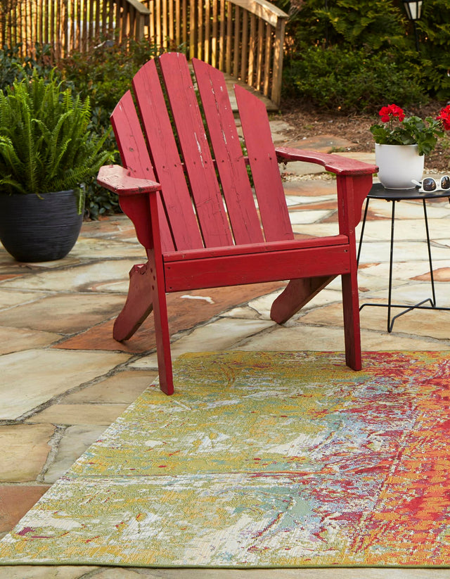 Multicolor 5' x 5' Outdoor Modern Square Area Rug Weather Resistant for Patio, Deck, Terrace, Balcony, Porch 100% Polypropylene Modern Outside Carpet for Sale at Rug Engine