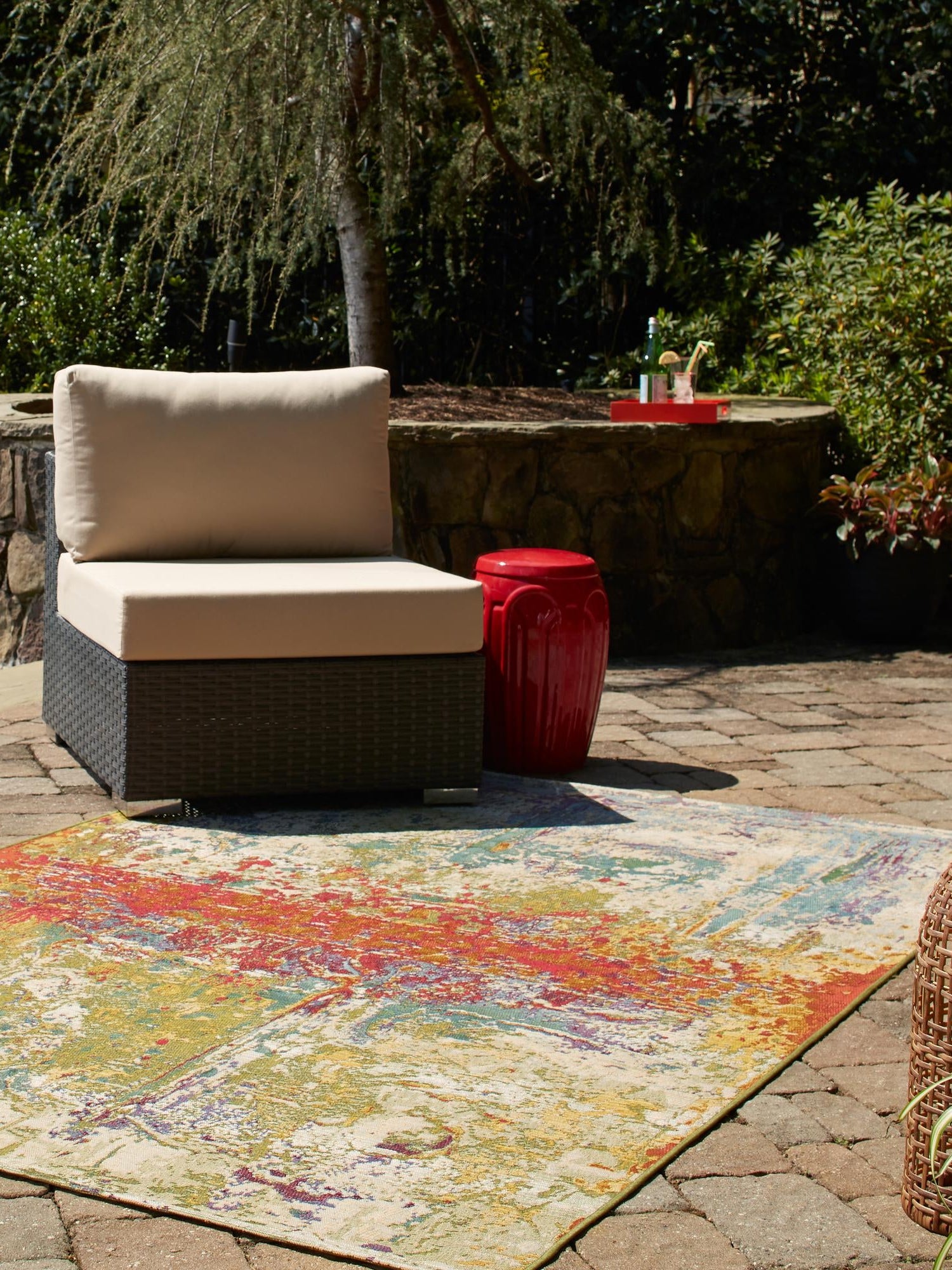 Multicolor 6' x 9' Outdoor Modern Rectangle Area Rug Weather Resistant for Patio, Deck, Terrace, Balcony, Porch 100% Polypropylene Modern Outside Carpet for Sale at Rug Engine