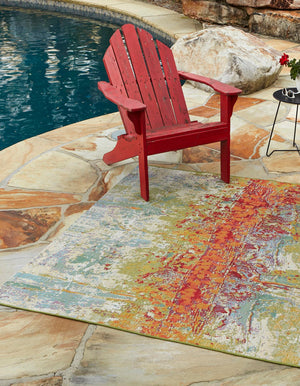 Multicolor 4' 1 x 6' 1 Outdoor Modern Rectangle Area Rug Weather Resistant for Patio, Deck, Terrace, Balcony, Porch 100% Polypropylene Modern Outside Carpet for Sale at Rug Engine