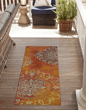 Rust Red 2' 7 x 5' 3 Outdoor Modern Runner Area Rug Weather Resistant for Patio, Deck, Terrace, Balcony, Porch 100% Polypropylene Modern Outside Carpet for Sale at Rug Engine