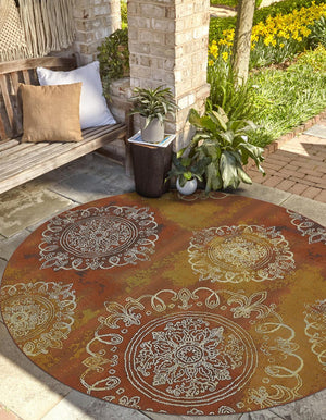 Rust Red 8' x 8' Outdoor Modern Round Area Rug Weather Resistant for Patio, Deck, Terrace, Balcony, Porch 100% Polypropylene Modern Outside Carpet for Sale at Rug Engine