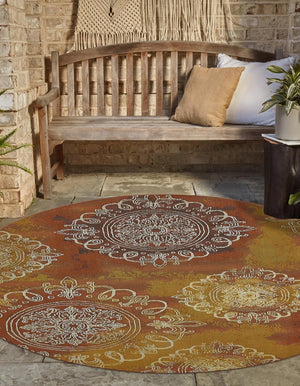 Rust Red 8' x 8' Outdoor Modern Round Area Rug Weather Resistant for Patio, Deck, Terrace, Balcony, Porch 100% Polypropylene Modern Outside Carpet for Sale at Rug Engine