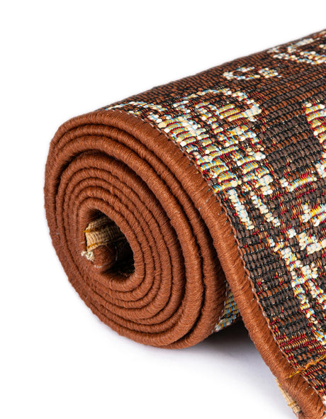 Rust Red 8' x 8' Outdoor Modern Round Area Rug Weather Resistant for Patio, Deck, Terrace, Balcony, Porch 100% Polypropylene Modern Outside Carpet for Sale at Rug Engine