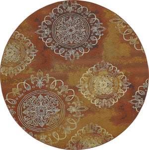 Rust Red 8' x 8' Outdoor Modern Round Area Rug Weather Resistant for Patio, Deck, Terrace, Balcony, Porch 100% Polypropylene Modern Outside Carpet for Sale at Rug Engine