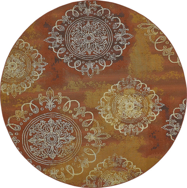 Rust Red 8' x 8' Outdoor Modern Round Area Rug Weather Resistant for Patio, Deck, Terrace, Balcony, Porch 100% Polypropylene Modern Outside Carpet for Sale at Rug Engine