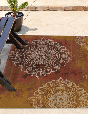 Rust Red 6' 1 x 6' 1 Outdoor Modern Square Area Rug Weather Resistant for Patio, Deck, Terrace, Balcony, Porch 100% Polypropylene Modern Outside Carpet for Sale at Rug Engine