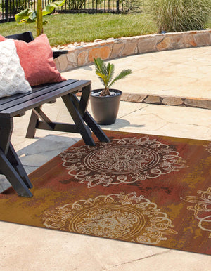 Rust Red 6' 1 x 6' 1 Outdoor Modern Square Area Rug Weather Resistant for Patio, Deck, Terrace, Balcony, Porch 100% Polypropylene Modern Outside Carpet for Sale at Rug Engine