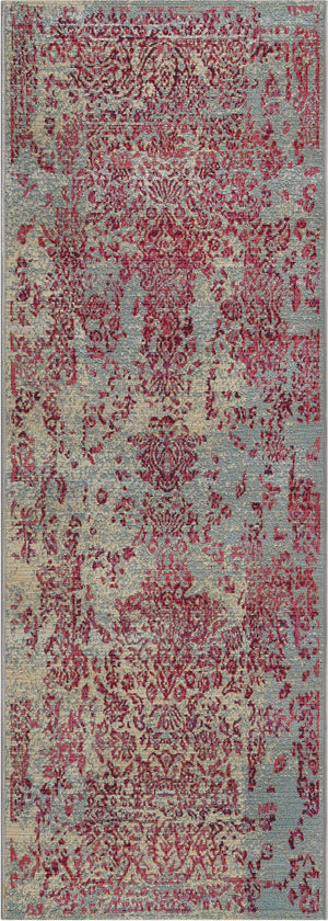Light Blue 2' x 6' 1 Outdoor Botanical Runner Area Rug Weather Resistant for Patio, Deck, Terrace, Balcony, Porch Polypropylene Garden Floral Tropical Carpet for Sale at Rug Engine