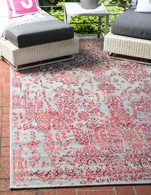 Light Blue 4' 1 x 6' 1 Outdoor Botanical Rectangle Area Rug Weather Resistant for Patio, Deck, Terrace, Balcony, Porch Polypropylene Garden Floral Tropical Carpet for Sale at Rug Engine