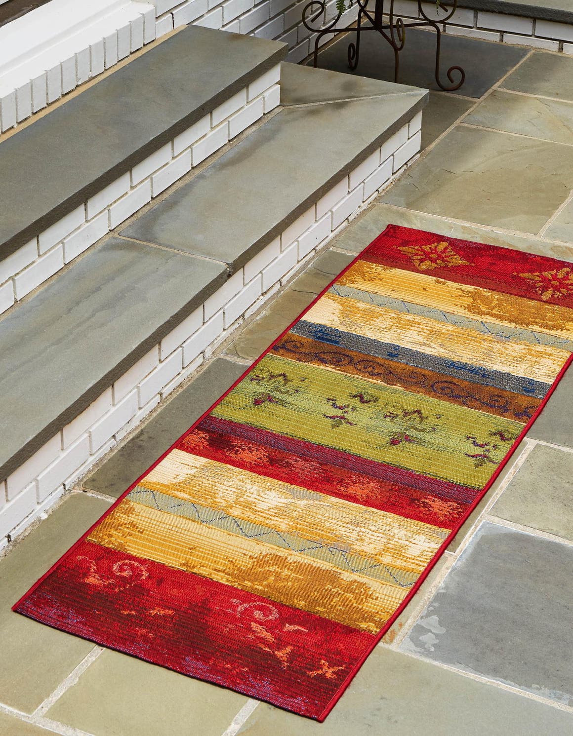 Multicolor 2' x 5' Outdoor Modern Runner Area Rug Weather Resistant for Patio, Deck, Terrace, Balcony, Porch 100% Polypropylene Modern Outside Carpet for Sale at Rug Engine