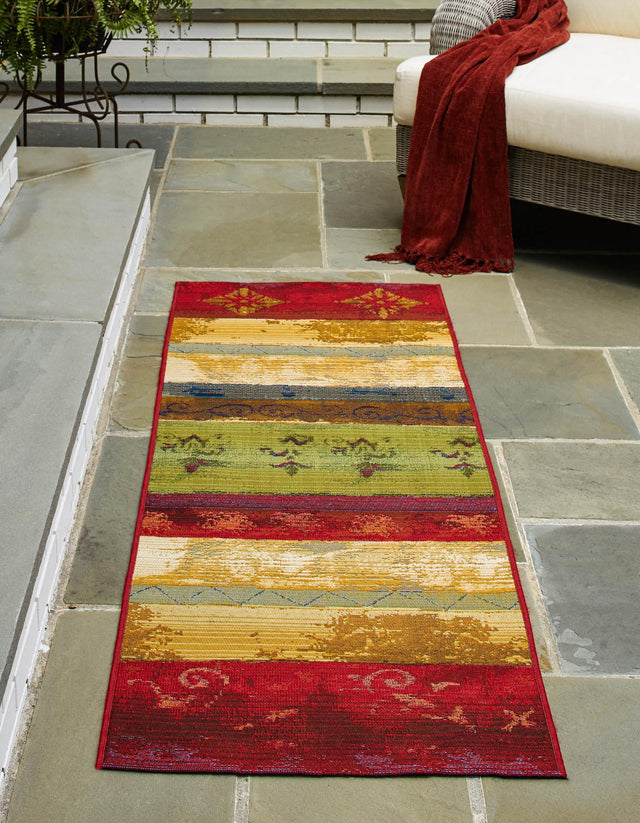 Multicolor 2' 7 x 11' Outdoor Modern Runner Area Rug Weather Resistant for Patio, Deck, Terrace, Balcony, Porch 100% Polypropylene Modern Outside Carpet for Sale at Rug Engine