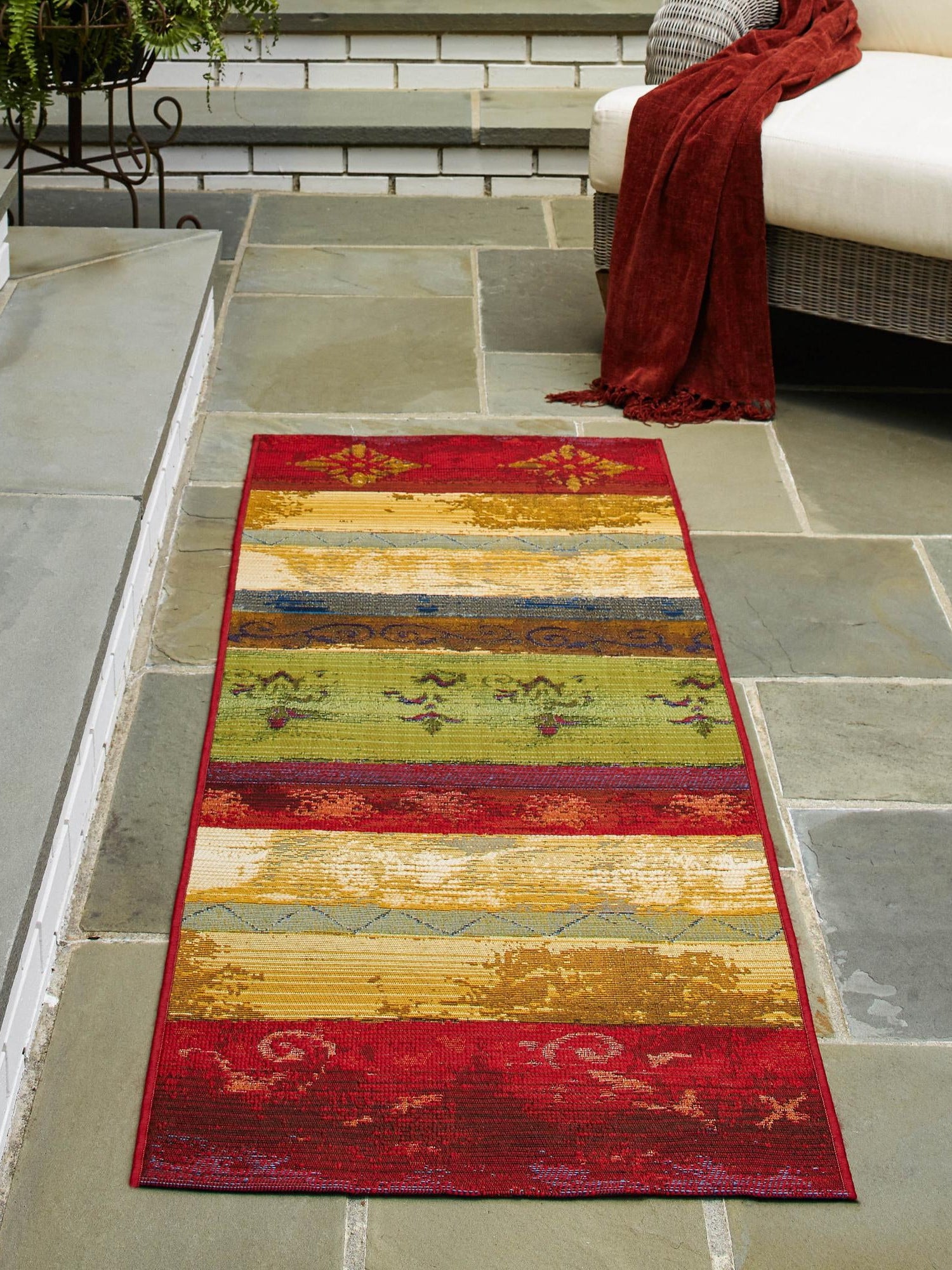 Multicolor 2' x 5' Outdoor Modern Runner Area Rug Weather Resistant for Patio, Deck, Terrace, Balcony, Porch 100% Polypropylene Modern Outside Carpet for Sale at Rug Engine