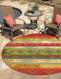 Multicolor 6' 1 x 6' 1 Outdoor Modern Round Area Rug Weather Resistant for Patio, Deck, Terrace, Balcony, Porch 100% Polypropylene Modern Outside Carpet for Sale at Rug Engine