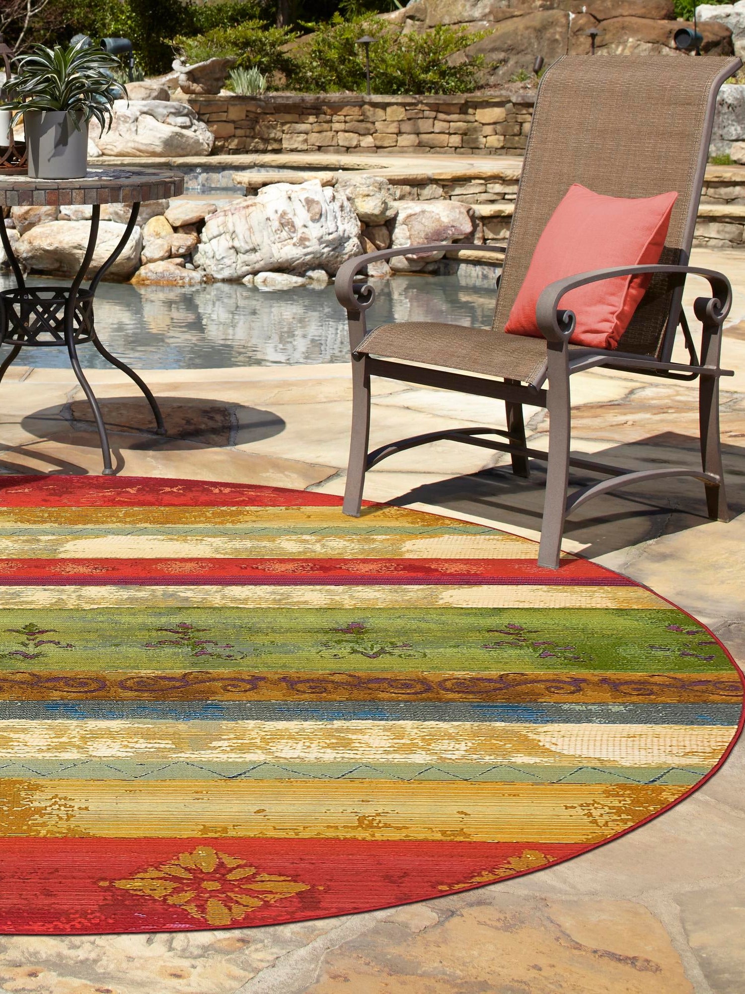Multicolor 6' 1 x 6' 1 Outdoor Modern Round Area Rug Weather Resistant for Patio, Deck, Terrace, Balcony, Porch 100% Polypropylene Modern Outside Carpet for Sale at Rug Engine