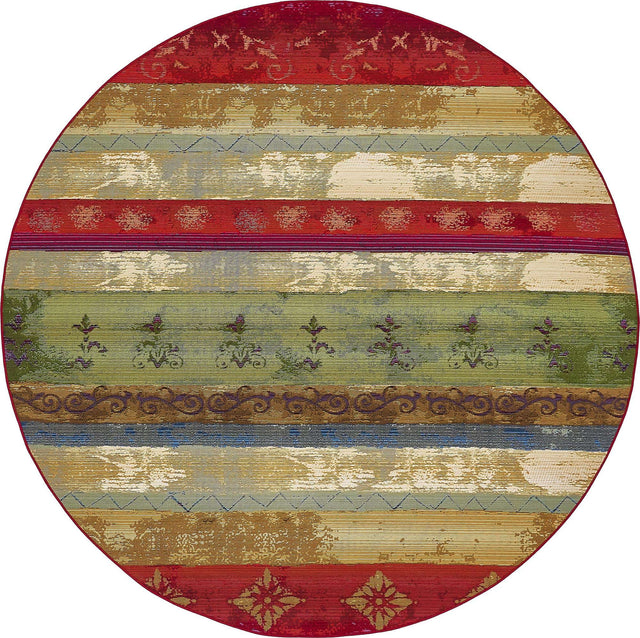Multicolor 8' x 8' Outdoor Modern Round Area Rug Weather Resistant for Patio, Deck, Terrace, Balcony, Porch 100% Polypropylene Modern Outside Carpet for Sale at Rug Engine