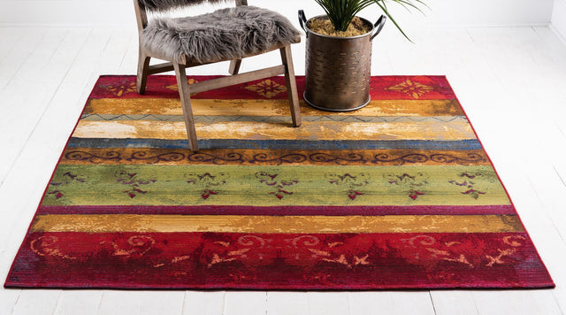 Multicolor 5' 3 x 5' 3 Outdoor Modern Square Area Rug Weather Resistant for Patio, Deck, Terrace, Balcony, Porch 100% Polypropylene Modern Outside Carpet for Sale at Rug Engine