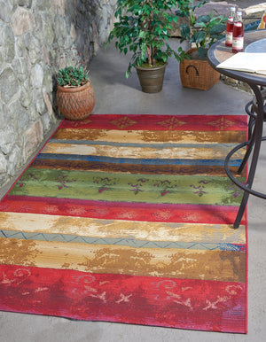 Multicolor 4' 1 x 6' 1 Outdoor Modern Rectangle Area Rug Weather Resistant for Patio, Deck, Terrace, Balcony, Porch 100% Polypropylene Modern Outside Carpet for Sale at Rug Engine