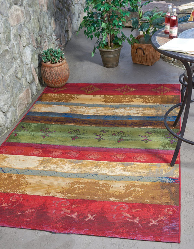 Multicolor 4' 1 x 6' 1 Outdoor Modern Rectangle Area Rug Weather Resistant for Patio, Deck, Terrace, Balcony, Porch 100% Polypropylene Modern Outside Carpet for Sale at Rug Engine