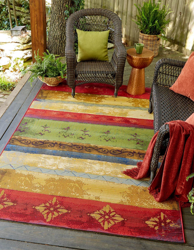 Multicolor 2' 2 x 3' 1 Outdoor Modern Rectangle Area Rug Weather Resistant for Patio, Deck, Terrace, Balcony, Porch 100% Polypropylene Modern Outside Carpet for Sale at Rug Engine