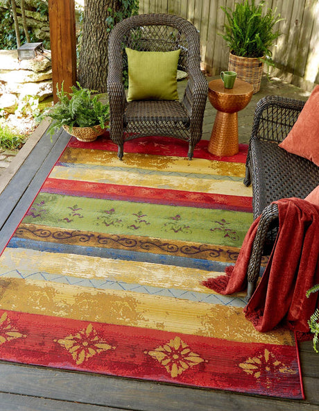 Multicolor 8' x 10' Outdoor Modern Rectangle Rug