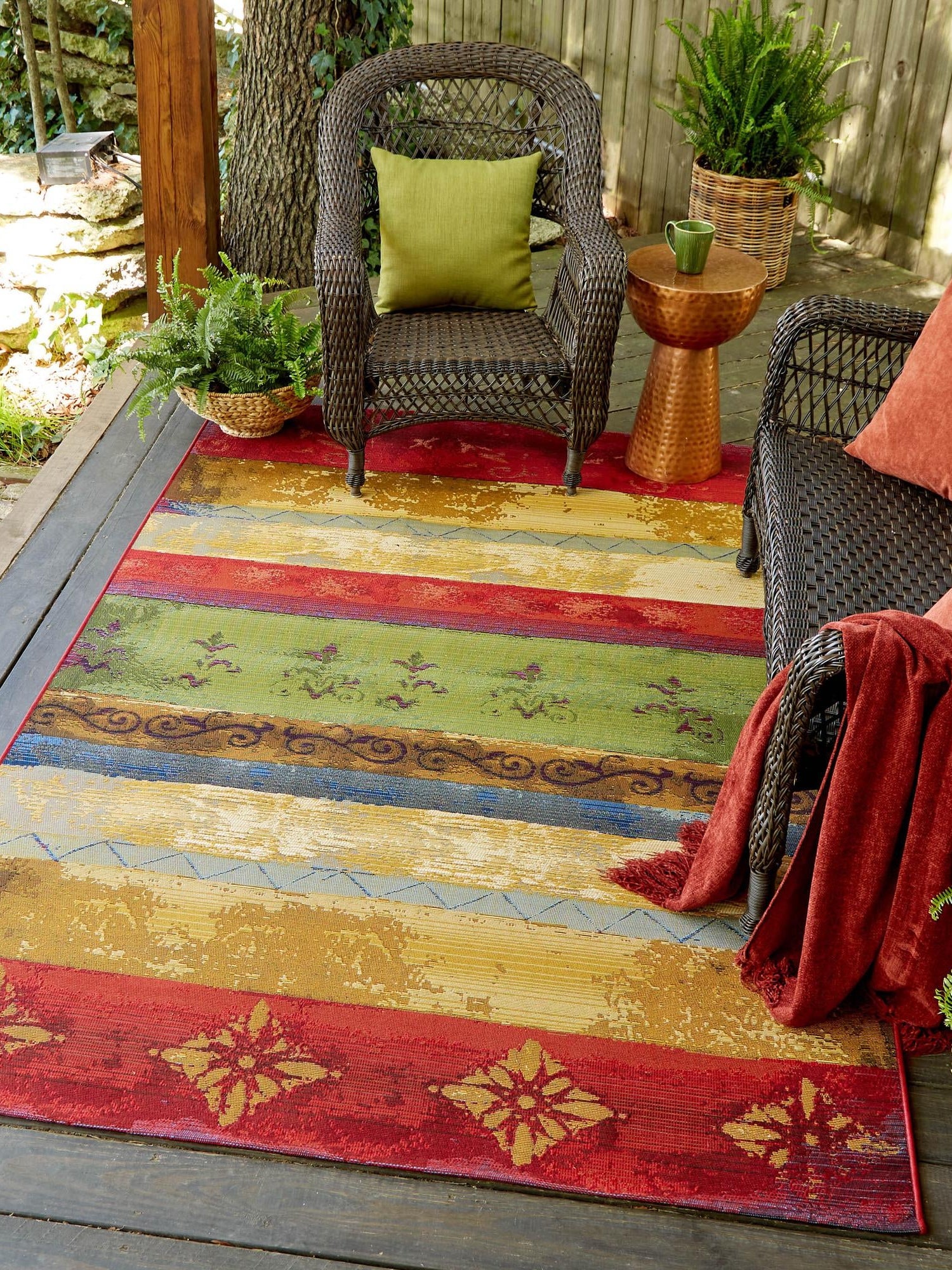 Multicolor 4' 1 x 6' 1 Outdoor Modern Rectangle Area Rug Weather Resistant for Patio, Deck, Terrace, Balcony, Porch 100% Polypropylene Modern Outside Carpet for Sale at Rug Engine