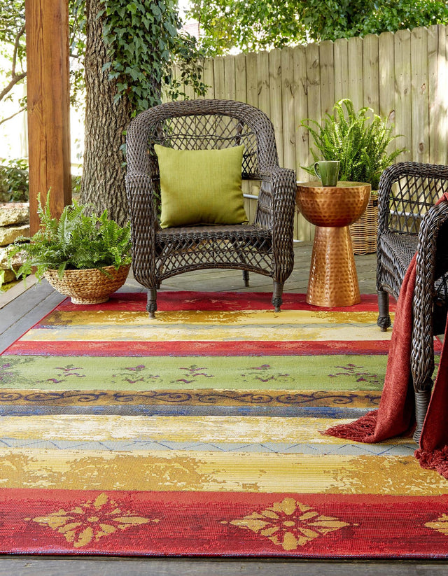 Multicolor 5' 3 x 8' Outdoor Modern Rectangle Area Rug Weather Resistant for Patio, Deck, Terrace, Balcony, Porch 100% Polypropylene Modern Outside Carpet for Sale at Rug Engine