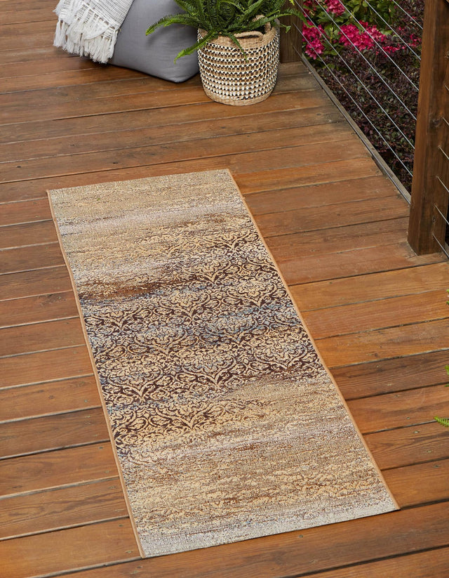 Beige 2' x 6' 1 Outdoor Botanical Runner Area Rug Weather Resistant for Patio, Deck, Terrace, Balcony, Porch Polypropylene Garden Floral Tropical Carpet for Sale at Rug Engine