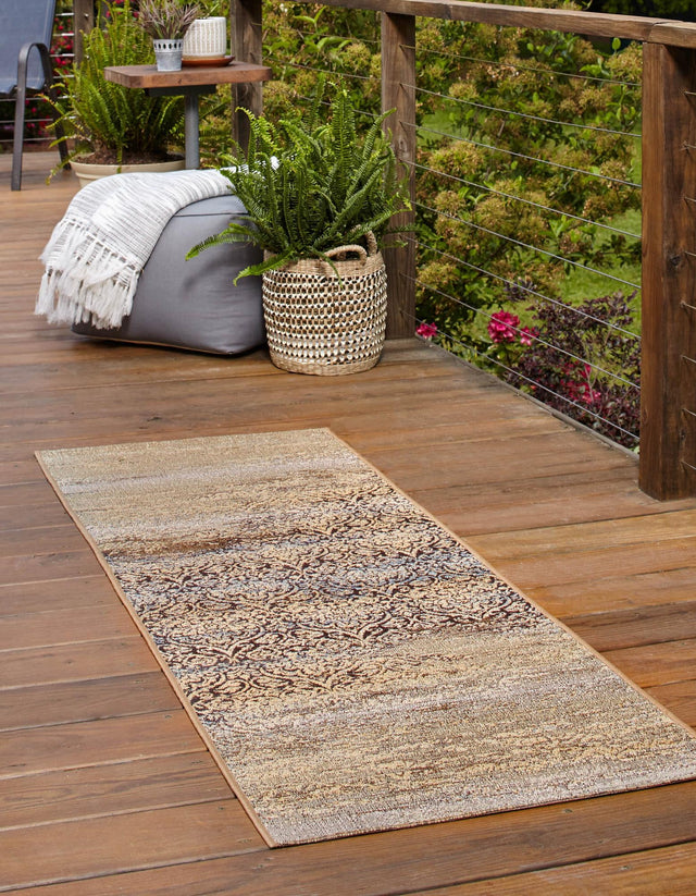 Beige 2' 7 x 5' 3 Outdoor Botanical Runner Area Rug Weather Resistant for Patio, Deck, Terrace, Balcony, Porch Polypropylene Garden Floral Tropical Carpet for Sale at Rug Engine