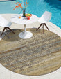 Beige 8' x 8' Outdoor Botanical Round Area Rug Weather Resistant for Patio, Deck, Terrace, Balcony, Porch Polypropylene Garden Floral Tropical Carpet for Sale at Rug Engine