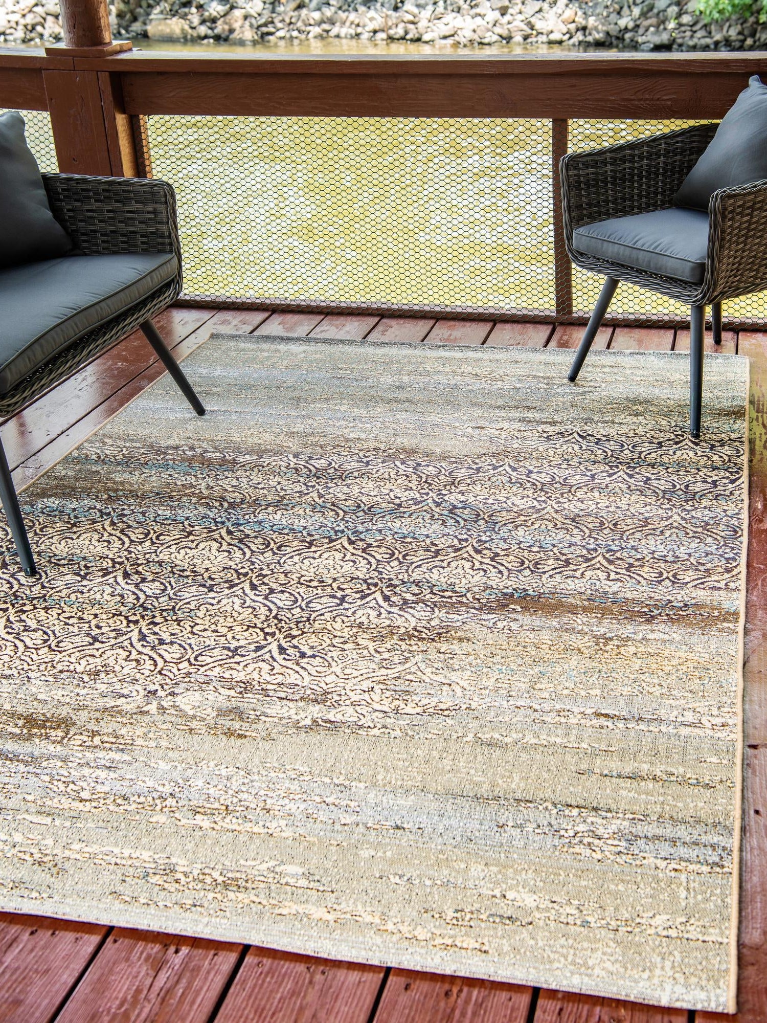 Beige 10' x 12' 2 Outdoor Botanical Rectangle Area Rug Weather Resistant for Patio, Deck, Terrace, Balcony, Porch Polypropylene Garden Floral Tropical Carpet for Sale at Rug Engine