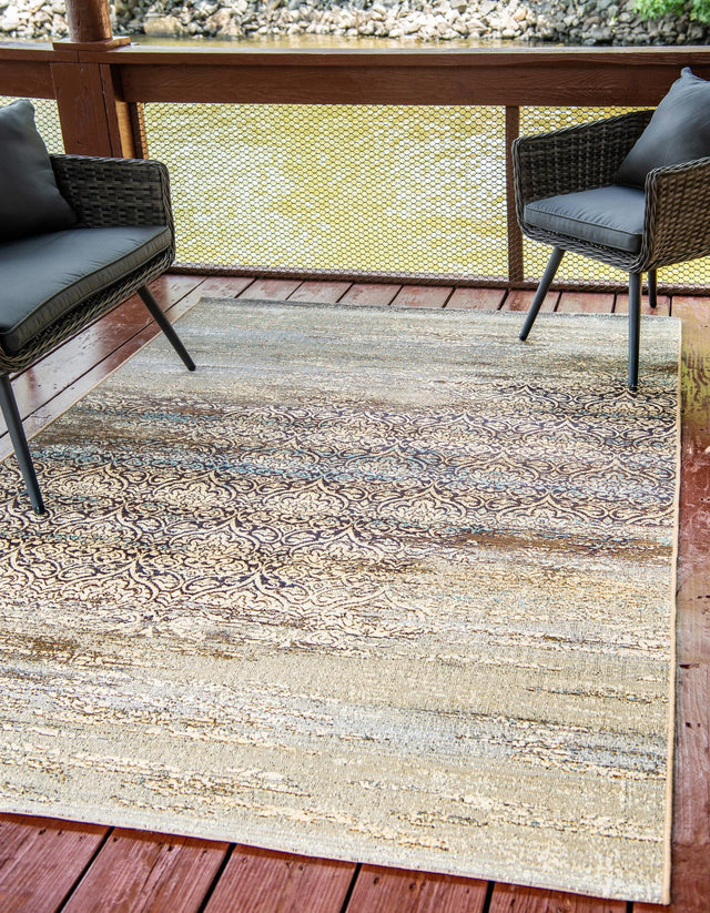 Beige 10' x 12' 2 Outdoor Botanical Rectangle Area Rug Weather Resistant for Patio, Deck, Terrace, Balcony, Porch Polypropylene Garden Floral Tropical Carpet for Sale at Rug Engine