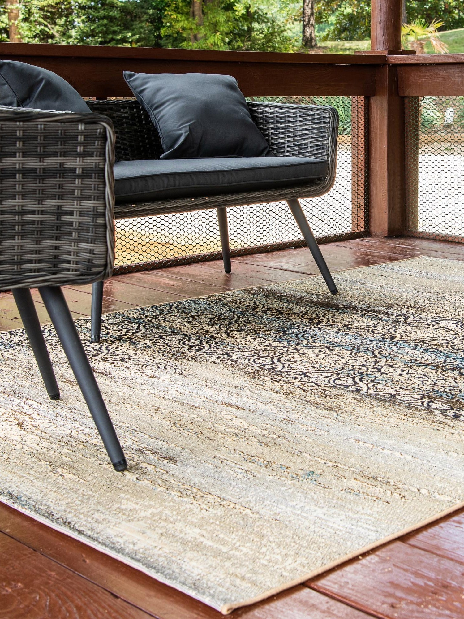 Beige 10' x 12' 2 Outdoor Botanical Rectangle Area Rug Weather Resistant for Patio, Deck, Terrace, Balcony, Porch Polypropylene Garden Floral Tropical Carpet for Sale at Rug Engine