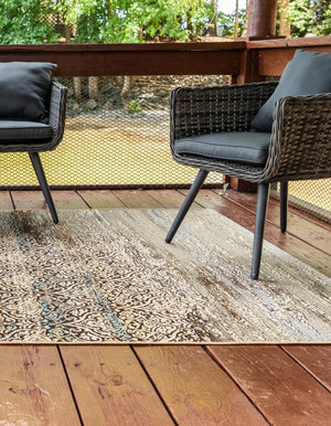 Beige 10' x 12' 2 Outdoor Botanical Rectangle Area Rug Weather Resistant for Patio, Deck, Terrace, Balcony, Porch Polypropylene Garden Floral Tropical Carpet for Sale at Rug Engine