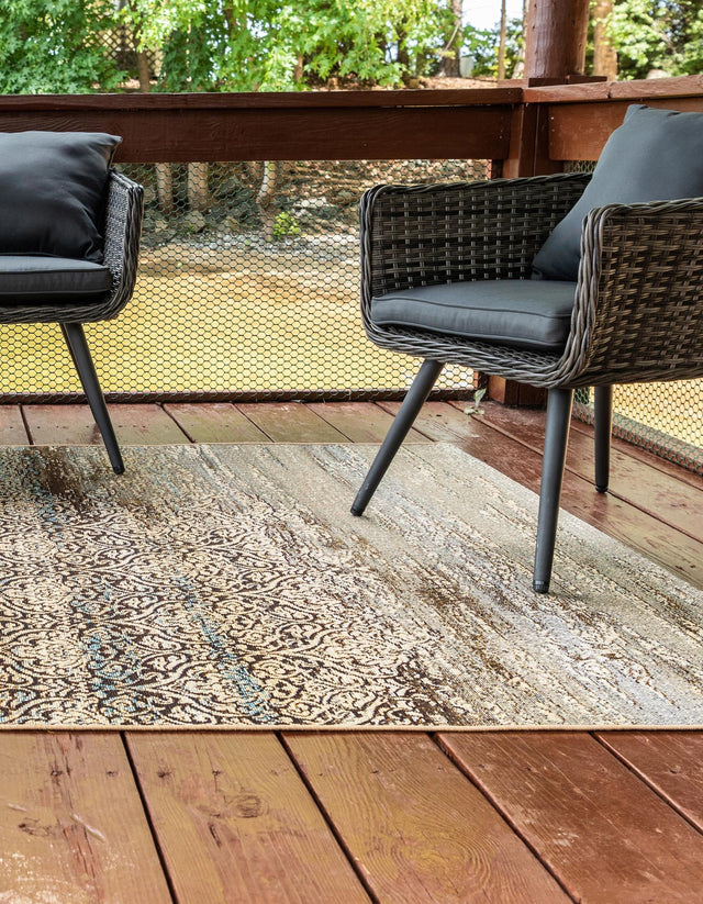 Beige 10' x 12' 2 Outdoor Botanical Rectangle Area Rug Weather Resistant for Patio, Deck, Terrace, Balcony, Porch Polypropylene Garden Floral Tropical Carpet for Sale at Rug Engine