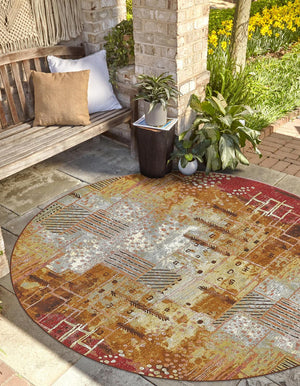 Multicolor 2' 7 x 2' 7 Outdoor Modern Round Area Rug Weather Resistant for Patio, Deck, Terrace, Balcony, Porch 100% Polypropylene Modern Outside Carpet for Sale at Rug Engine