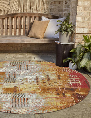 Multicolor 8' x 8' Outdoor Modern Round Area Rug Weather Resistant for Patio, Deck, Terrace, Balcony, Porch 100% Polypropylene Modern Outside Carpet for Sale at Rug Engine