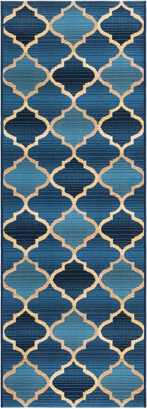 Blue 2' x 6' 1 Outdoor Trellis Runner Area Rug Weather Resistant for Patio, Deck, Terrace, Balcony, Porch Geometric Design Water Safe Outside Carpet for Sale at Rug Engine