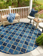Blue 8' x 8' Outdoor Trellis Round Area Rug Weather Resistant for Patio, Deck, Terrace, Balcony, Porch Geometric Design Water Safe Outside Carpet for Sale at Rug Engine