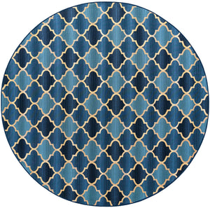 Blue 8' x 8' Outdoor Trellis Round Area Rug Weather Resistant for Patio, Deck, Terrace, Balcony, Porch Geometric Design Water Safe Outside Carpet for Sale at Rug Engine