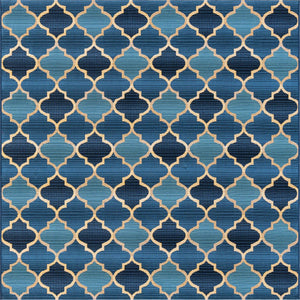 Blue 6' 1 x 6' 1 Outdoor Trellis Square Area Rug Weather Resistant for Patio, Deck, Terrace, Balcony, Porch Geometric Design Water Safe Outside Carpet for Sale at Rug Engine