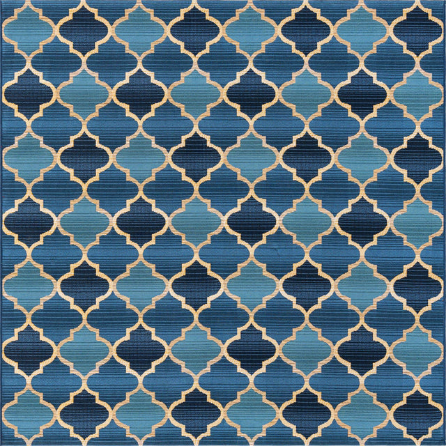 Blue 6' 1 x 6' 1 Outdoor Trellis Square Area Rug Weather Resistant for Patio, Deck, Terrace, Balcony, Porch Geometric Design Water Safe Outside Carpet for Sale at Rug Engine
