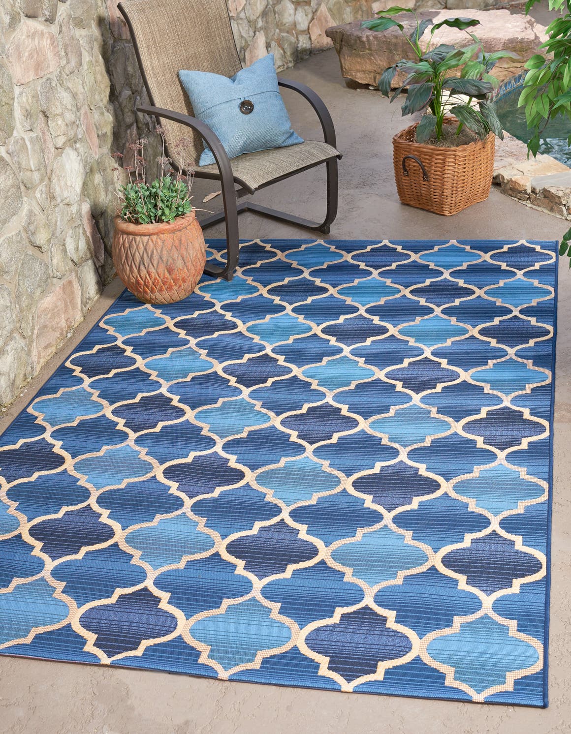 Blue 10' x 12' Outdoor Trellis Rectangle Area Rug Weather Resistant for Patio, Deck, Terrace, Balcony, Porch Geometric Design Water Safe Outside Carpet for Sale at Rug Engine