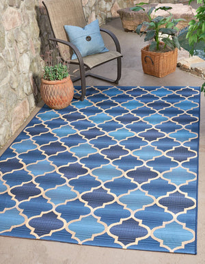 Blue 4' 1 x 6' 1 Outdoor Trellis Rectangle Area Rug Weather Resistant for Patio, Deck, Terrace, Balcony, Porch Geometric Design Water Safe Outside Carpet for Sale at Rug Engine