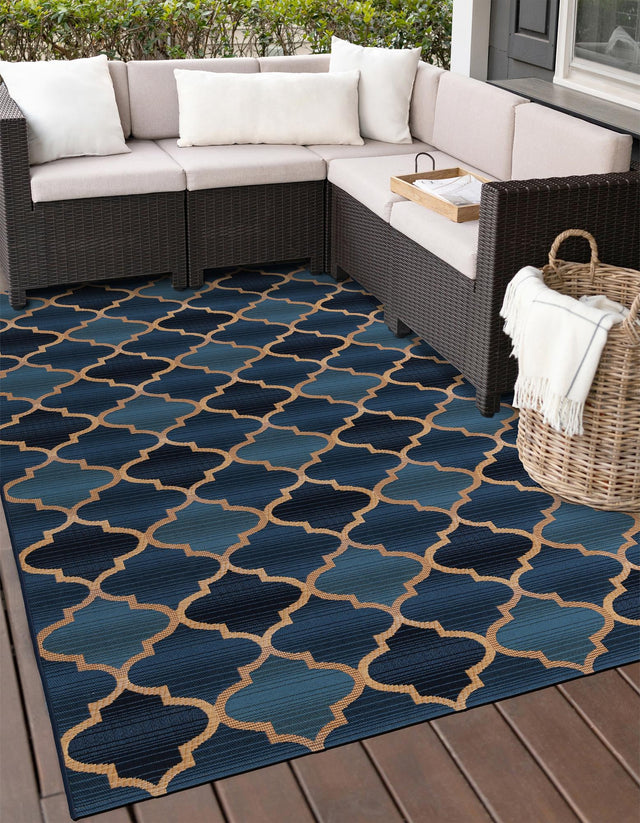 Blue 4' 1 x 6' 1 Outdoor Trellis Rectangle Area Rug Weather Resistant for Patio, Deck, Terrace, Balcony, Porch Geometric Design Water Safe Outside Carpet for Sale at Rug Engine