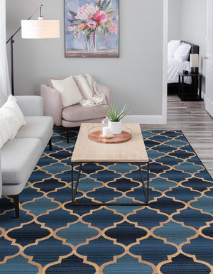 Blue 5' 3 x 8' Outdoor Trellis Rectangle Area Rug Weather Resistant for Patio, Deck, Terrace, Balcony, Porch Geometric Design Water Safe Outside Carpet for Sale at Rug Engine