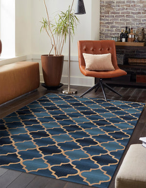 Blue 5' 3 x 8' Outdoor Trellis Rectangle Area Rug Weather Resistant for Patio, Deck, Terrace, Balcony, Porch Geometric Design Water Safe Outside Carpet for Sale at Rug Engine