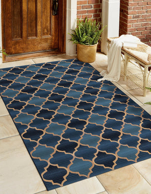 Blue 4' 1 x 6' 1 Outdoor Trellis Rectangle Area Rug Weather Resistant for Patio, Deck, Terrace, Balcony, Porch Geometric Design Water Safe Outside Carpet for Sale at Rug Engine