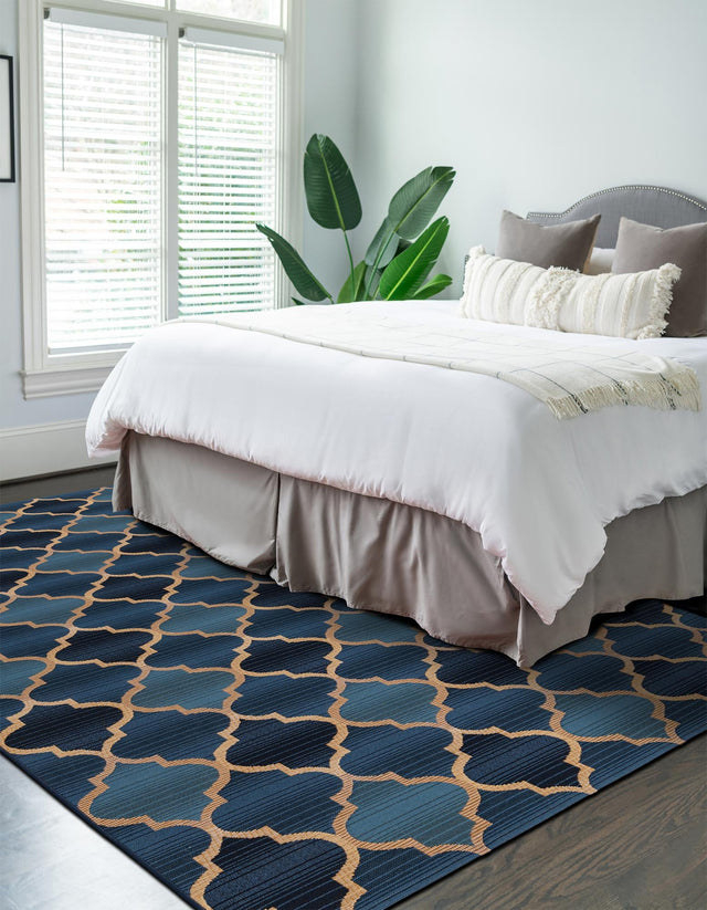 Blue 10' x 12' Outdoor Trellis Rectangle Rug