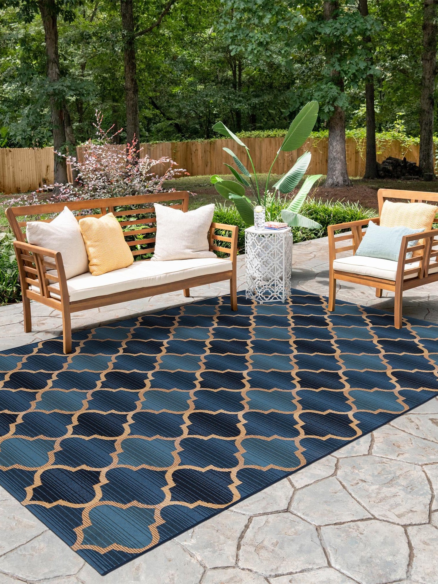 Blue 2' 2 x 3' Outdoor Trellis Rectangle Area Rug Weather Resistant for Patio, Deck, Terrace, Balcony, Porch Geometric Design Water Safe Outside Carpet for Sale at Rug Engine