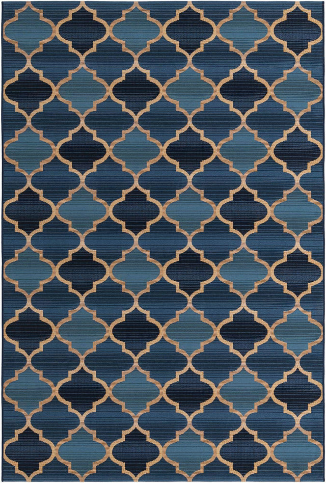 Blue 5' 3 x 8' Outdoor Trellis Rectangle Area Rug Weather Resistant for Patio, Deck, Terrace, Balcony, Porch Geometric Design Water Safe Outside Carpet for Sale at Rug Engine